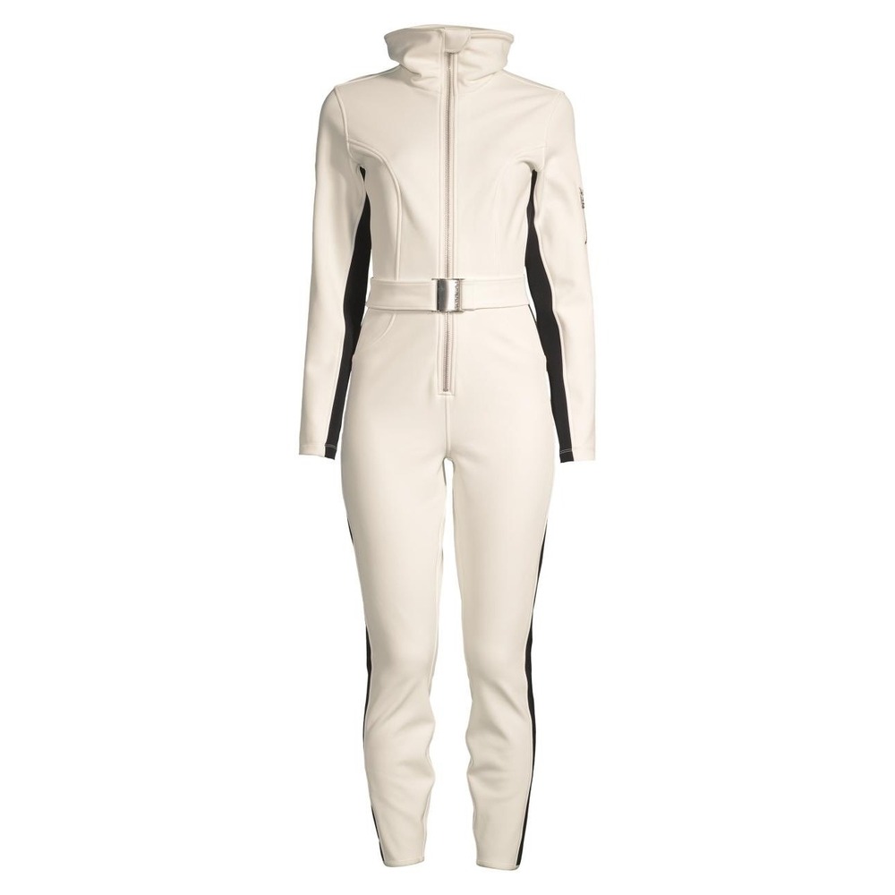 Cordova Belted One Piece Ski Suit Ivory Black Waterproof Stretch Women M